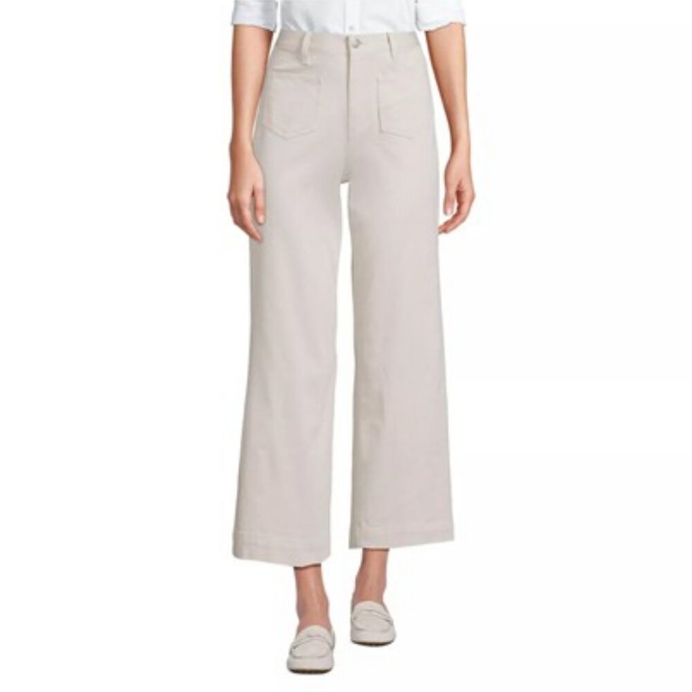 Lands' End Women's High Rise Patch Pocket Wide Leg Chino Crop Pants Size 14